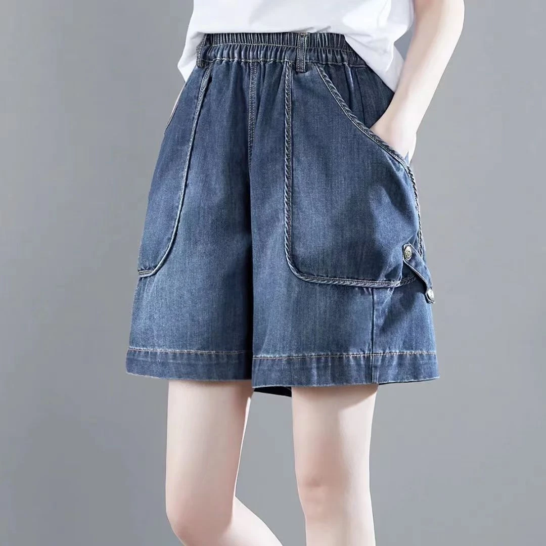 胖mm大码裤子女夏季新款韩版休闲显瘦百搭宽松短裤牛仔阔腿五分裤