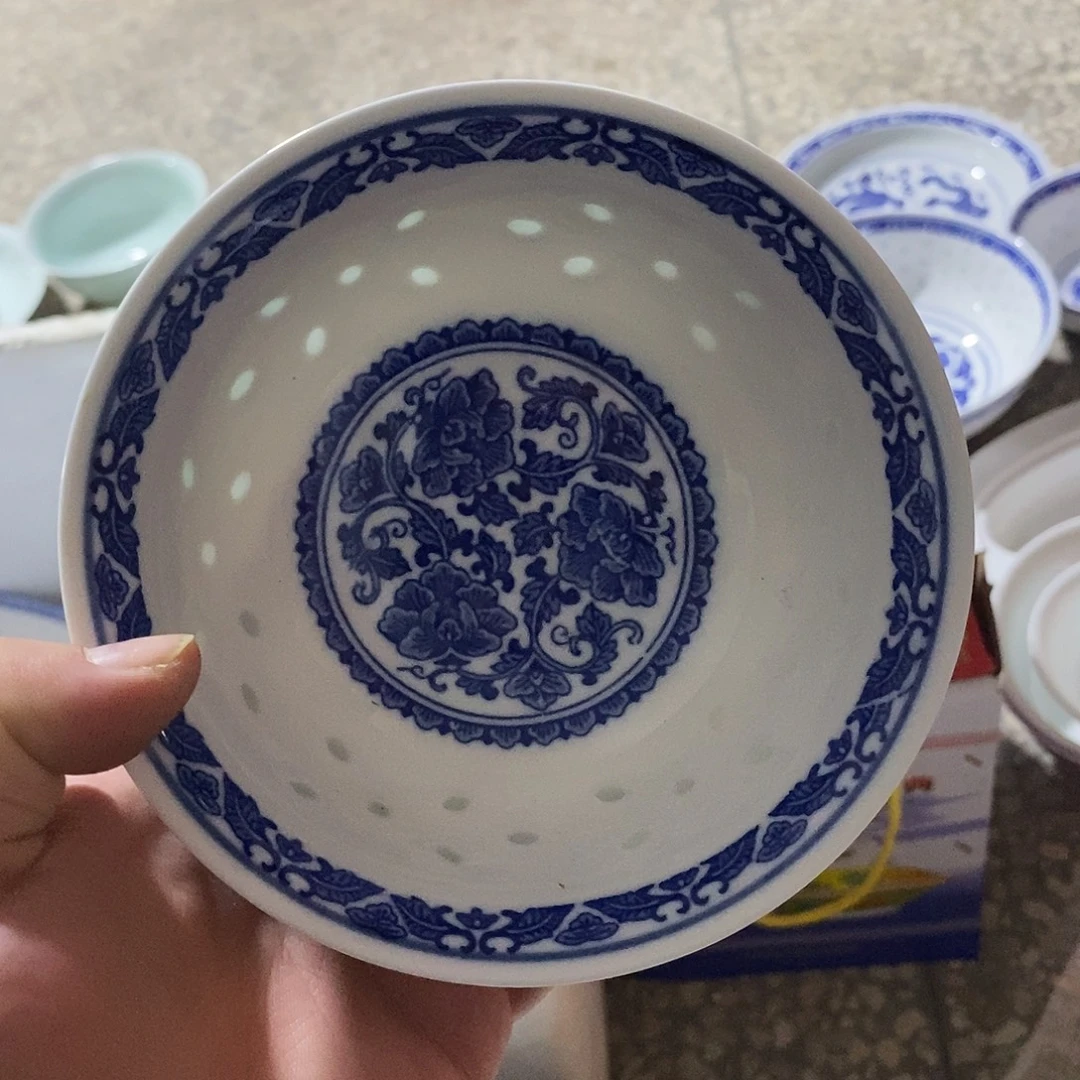 瓷摆件5.5寸高温玲珑瓷碗2支