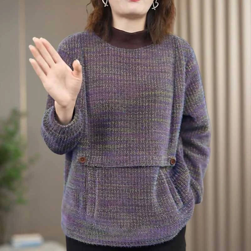 冬季内搭中老年洋气半高领卫衣妈妈加厚保暖珍珠绒时尚百搭上衣女