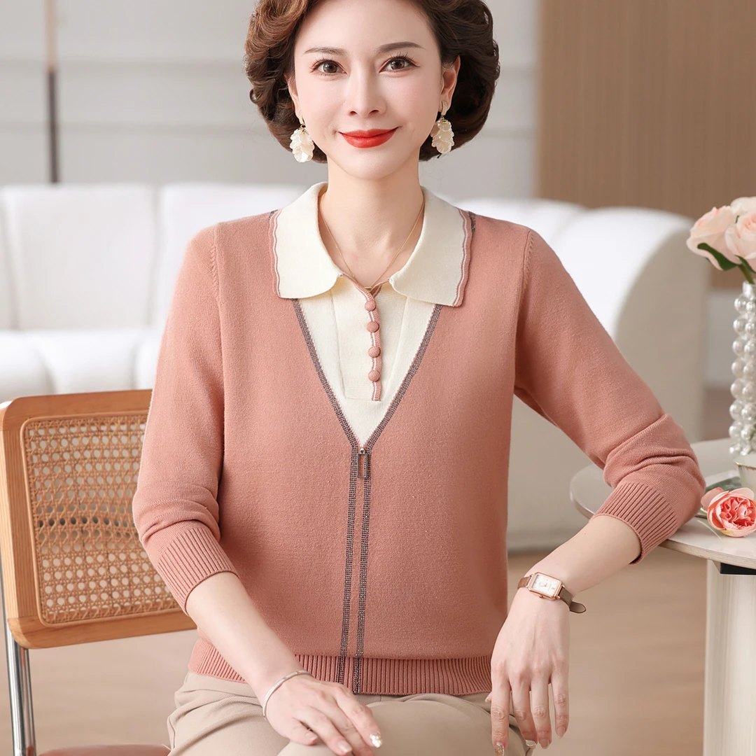 妈妈装2025新款妈妈春装上衣洋气打底衫中老年女装春秋长袖针织衫