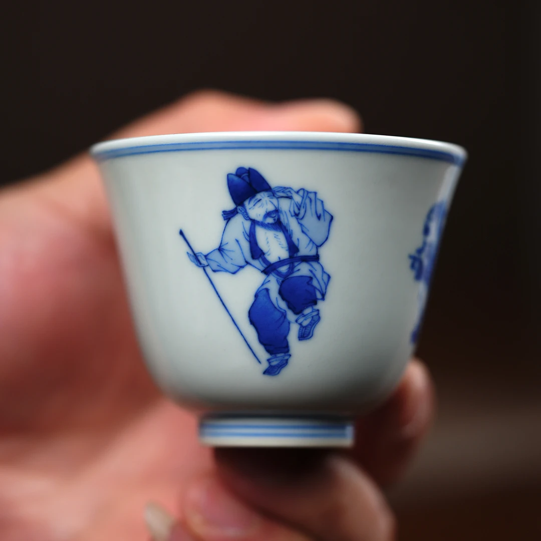 天心雅器青花人物踏歌图主人杯纯手工单杯手绘品茗杯