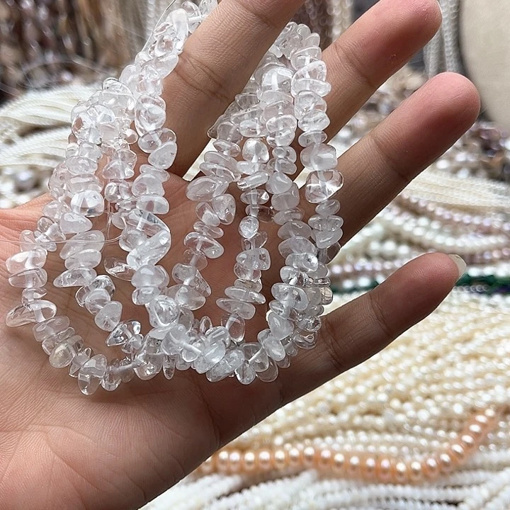 未镶嵌玛瑙/玉髓珠宝半成品一条白水晶碎石75cm左右