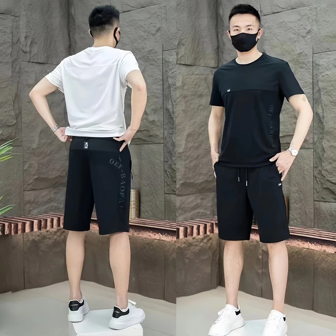 抗菌冰丝网眼套装夏季新款男士运动裤休闲服弹力速干透气宽松薄款