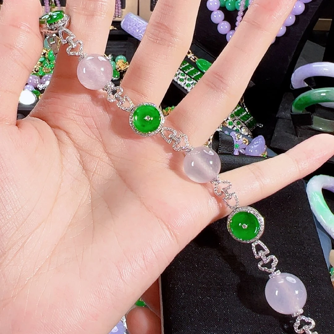 翡翠18K金镶嵌手链签收后24小时鉴赏期