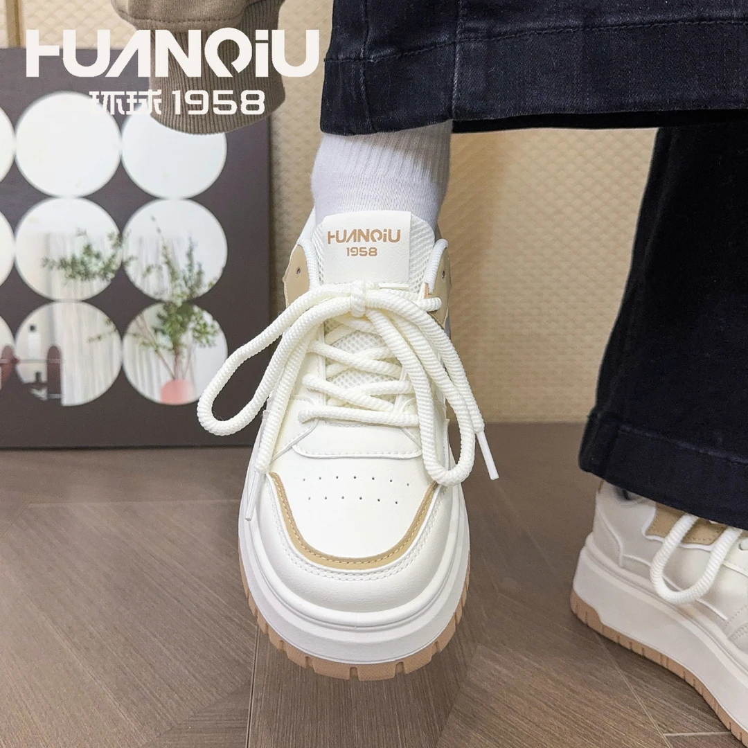 HUANQIU/环球2024新款运动舒适女板鞋韩版百搭厚底学生休闲小白鞋