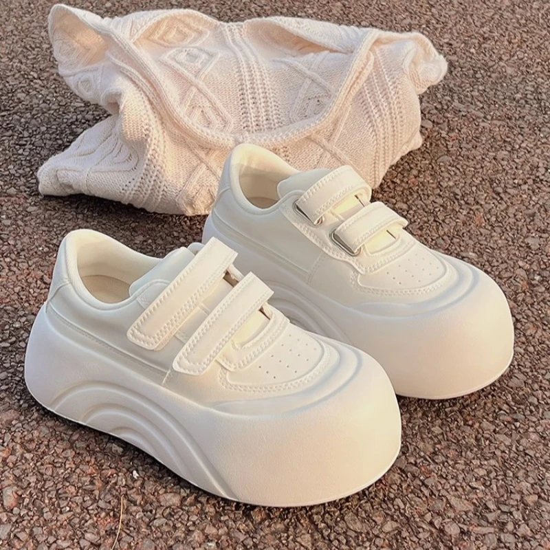 厚底增高鞋子女2025新款秋季女鞋小白鞋魔术贴网红百搭运动休闲鞋