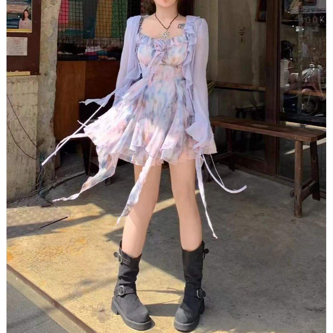 （吃饱饱）氛围感扎染油画碎花5157+5130+5130-1