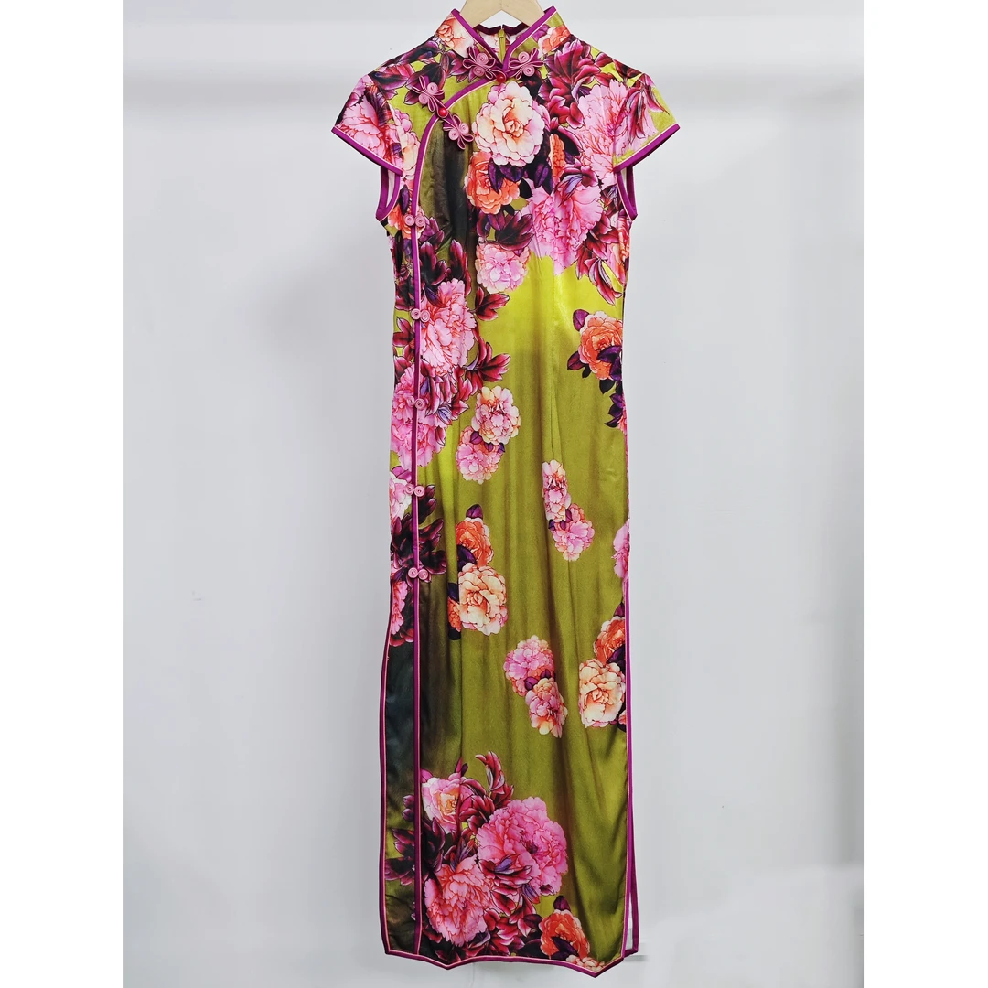 黄色显瘦长款旗袍温婉气质中式连衣裙日常婚礼妈妈款82119