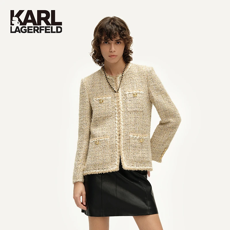 【费太太专属】KARL LAGERFELD秋冬长款小香风外套老佛爷E37W15C3