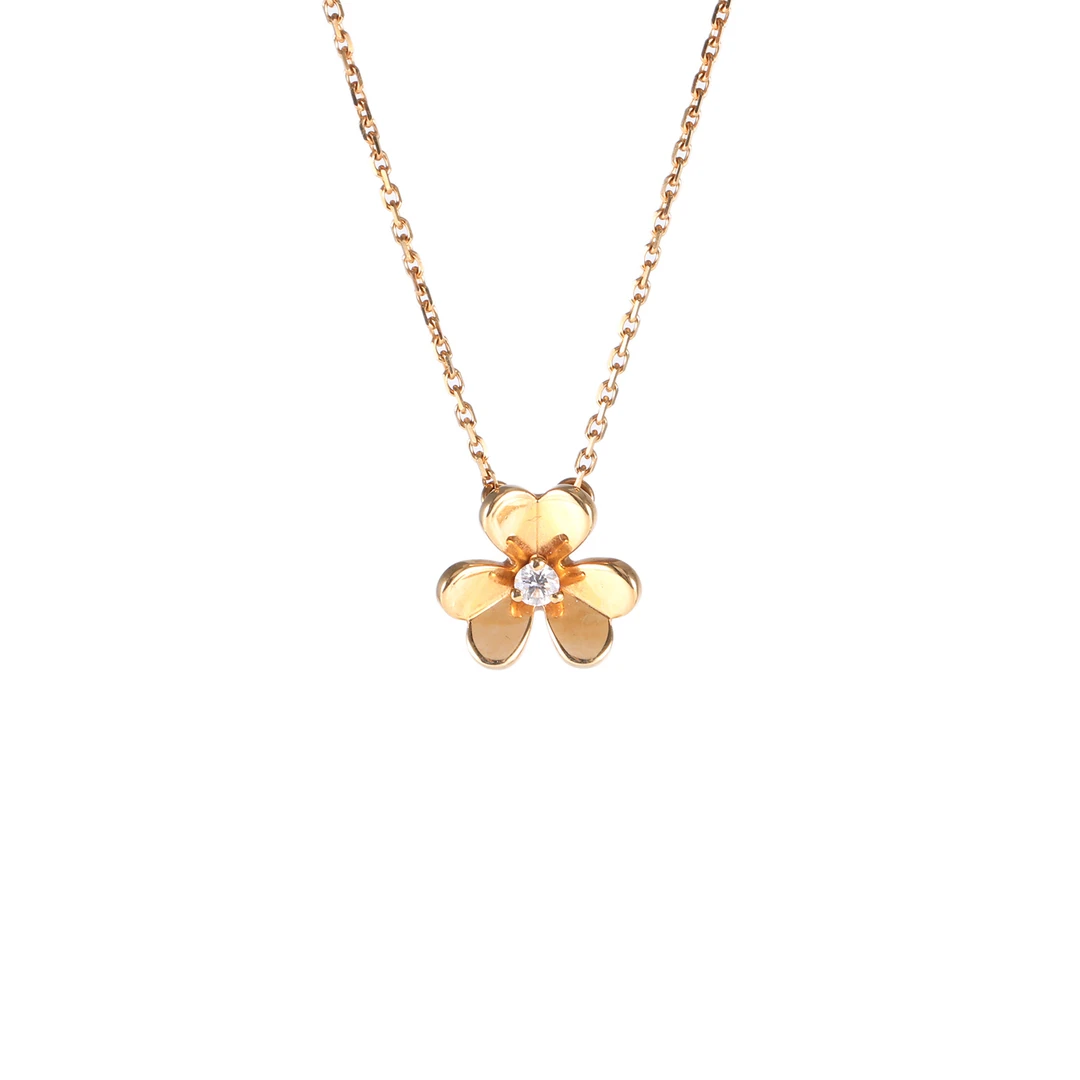 99新 梵克雅宝 小花6欢 花朵 迷你 单钻 18K黄金 项链