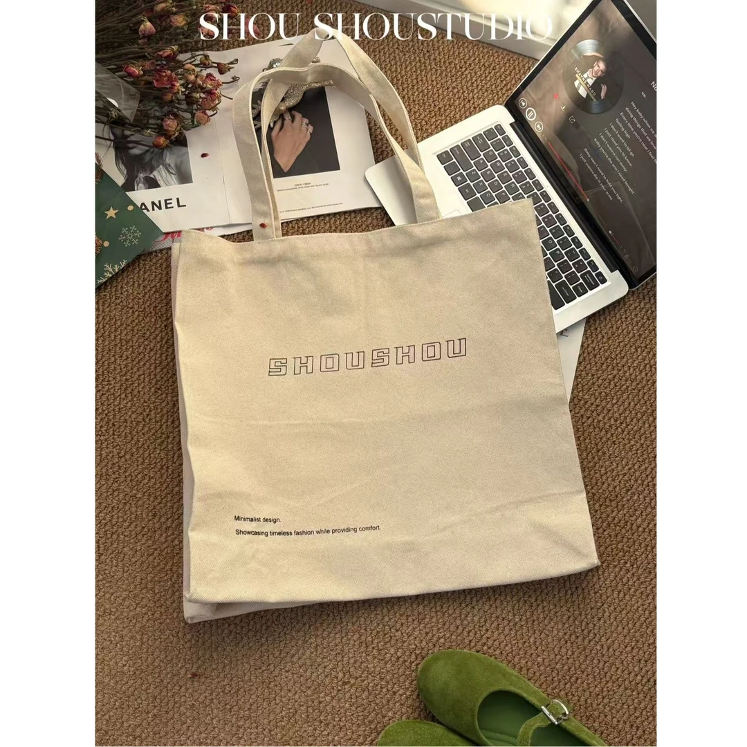 【瘦瘦】定制款-棉制单件手拎印花百搭简约帆布袋S02405