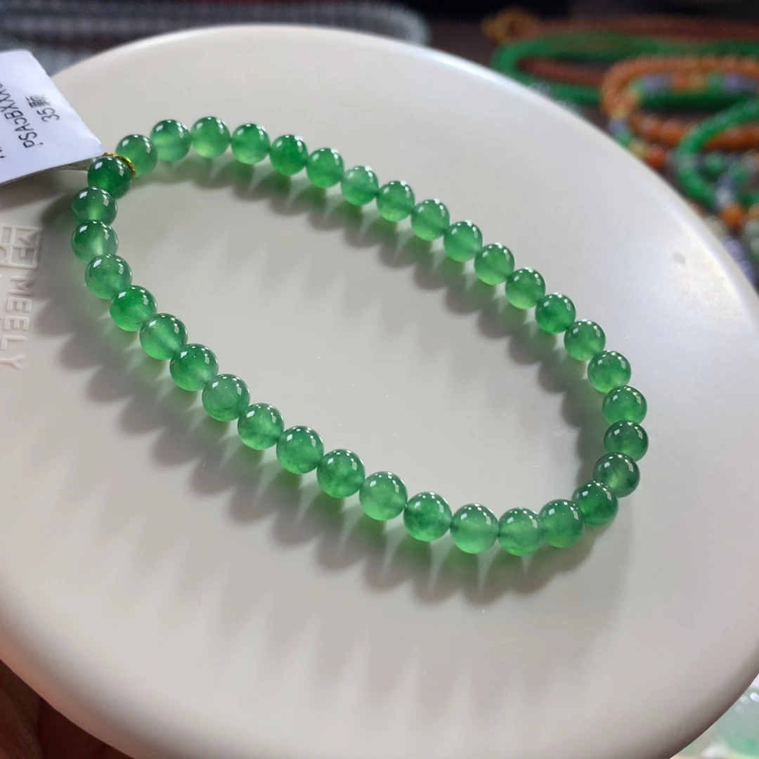 翡翠未镶嵌手链高性价比！推荐！高冰起胶老种满色冰翠浓绿手串5.1