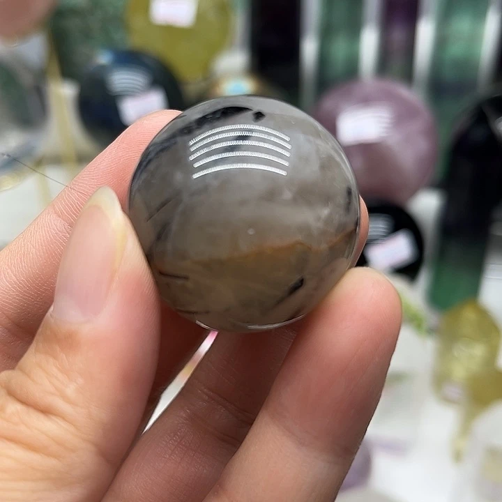 水晶珠宝半成品未镶嵌48克黑发晶球