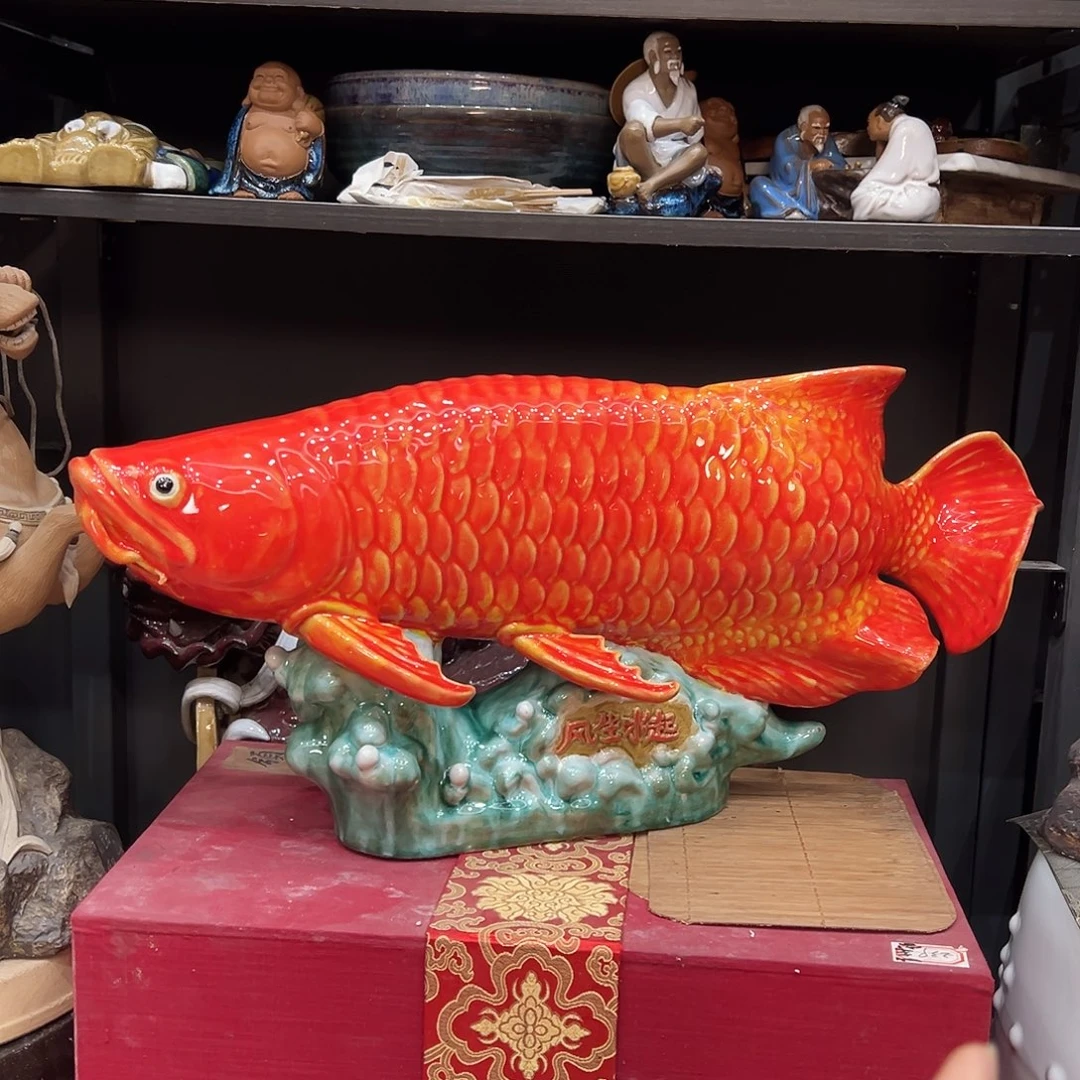 陶特大金龙鱼石湾陶艺摆件