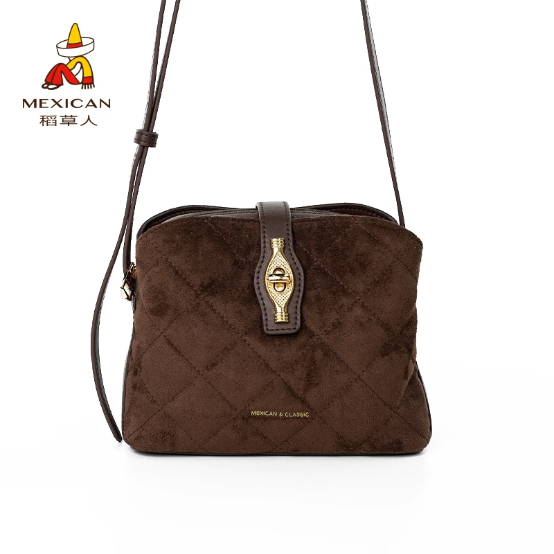 Mexican/稻草人车缝线简约风菱格斜挎包手袋肩包时尚单肩包