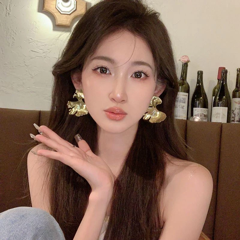 铜合金耳饰 银杏叶个性耳环2025新款潮小众气质金属耳钉饰品耳饰