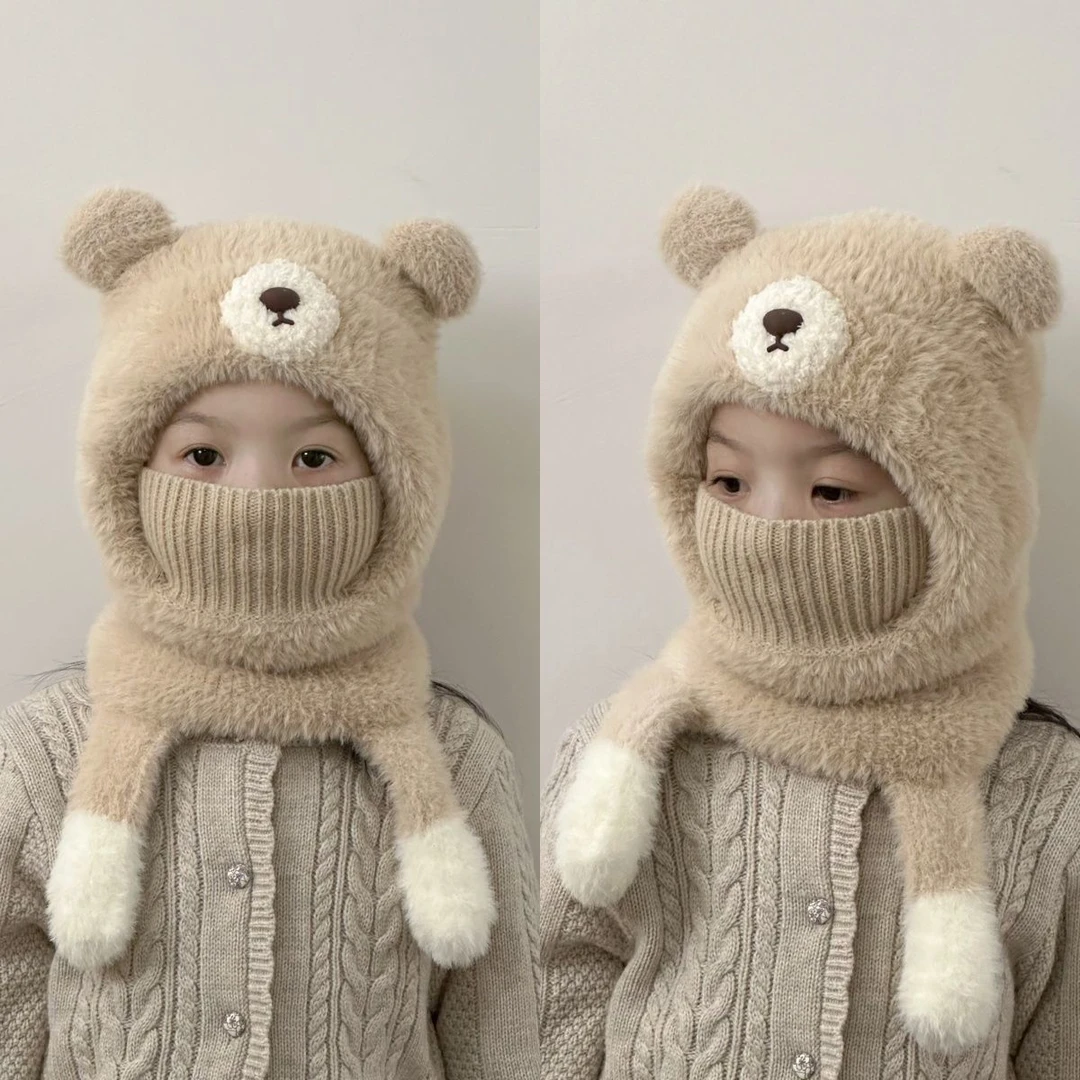 冬季儿童秋冬季帽子围脖女童宝宝一体保暖防风加厚护耳围巾针织帽