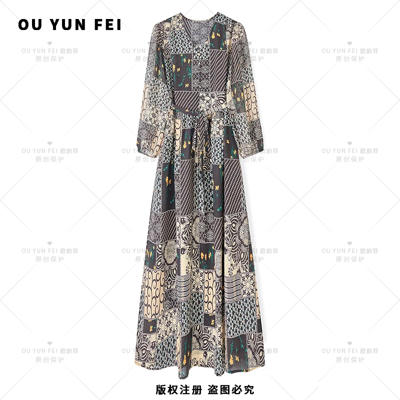 高级感连衣裙女新款气质显瘦穿搭时尚洋气印花长裙HY1086