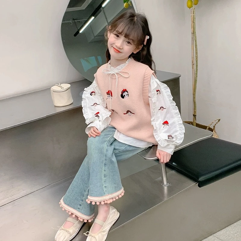 【福利】女童毛衣马甲新儿童女孩宝宝春秋针织背心衬衫薄款春装