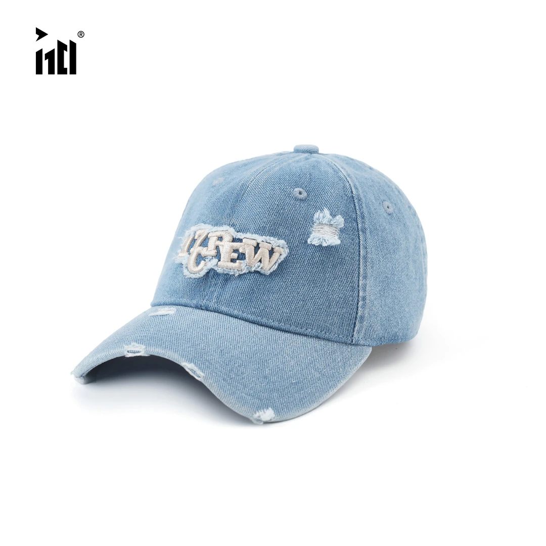 1701男女通用棒球帽硬顶贴布绣款破洞户外遮阳运动帽气质新款