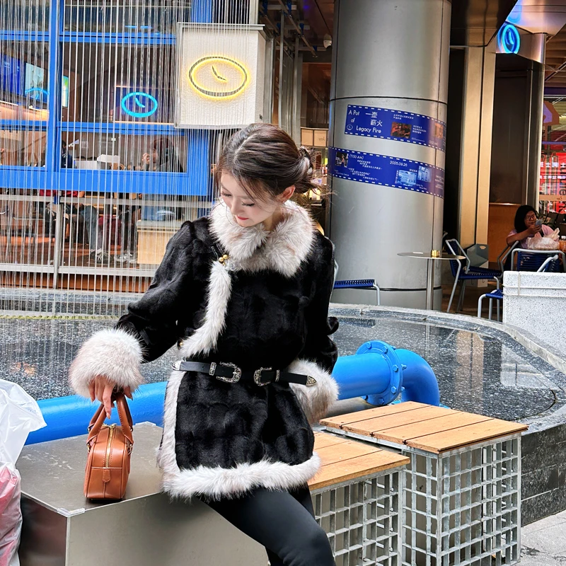 喜马拉雅人造花狐狸领水貂拼接冬季民族风外套女高级显瘦中长款