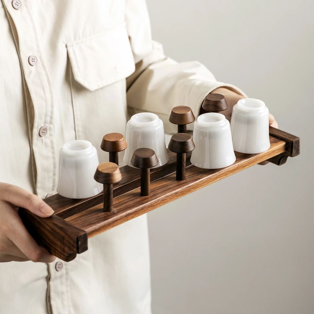 实木胡桃木置物茶杯杯架具中式简约家用晾杯沥水收纳配件茶道配件