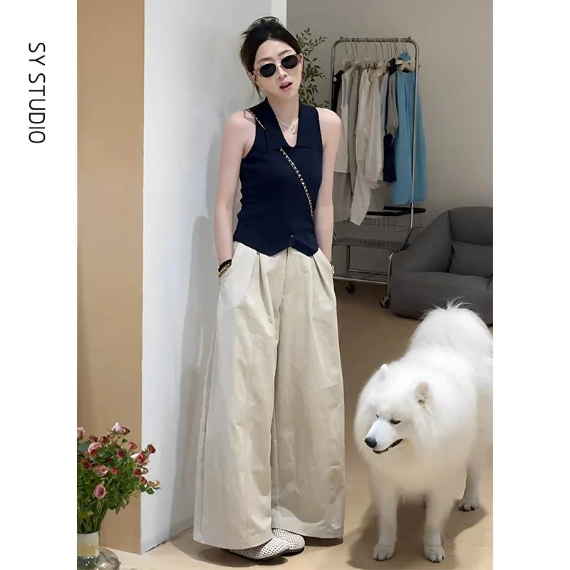 VOCKOO官方一整套ootd穿搭套装气质百搭藏青色无袖背心简约韩风设