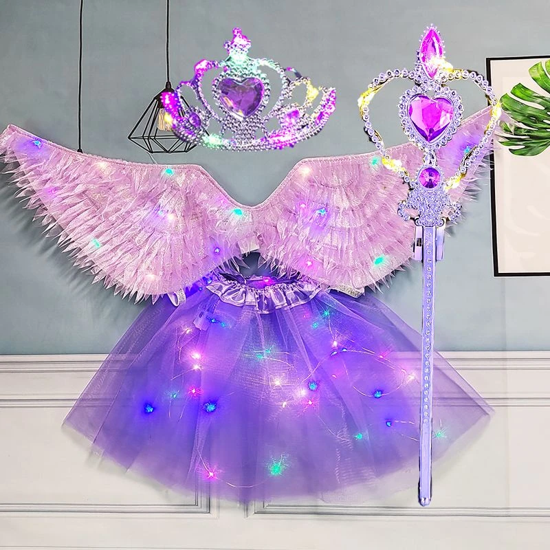 发光天使翅膀小女孩蝴蝶背饰闪光玩具奇妙仙子魔法棒花仙子四件套