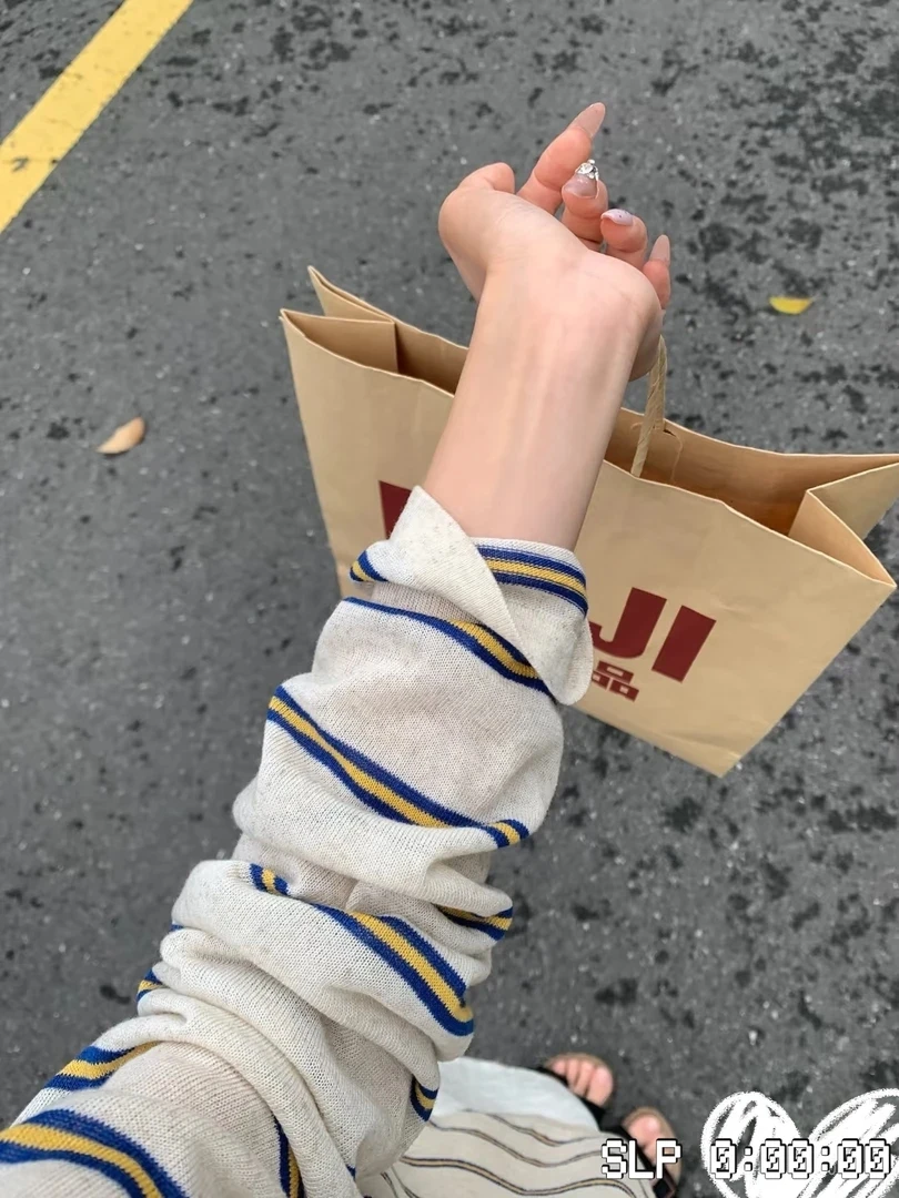 薄款宽松夏季新款条纹长袖针织防晒衫女士上衣空调衫外穿撞色罩衫