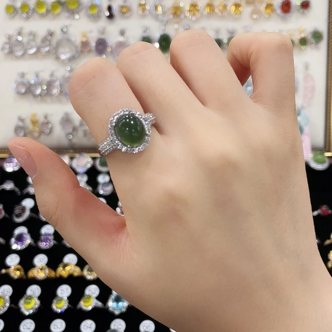 手***辰蛇纹石玉银S925镶嵌戒指