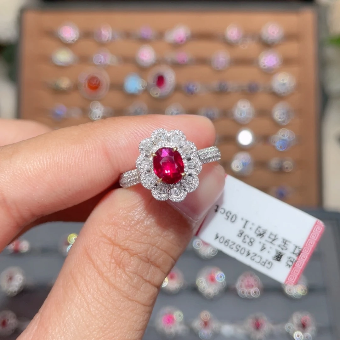 红宝石戒指18K金镶嵌1.05ct 无烧鸽血