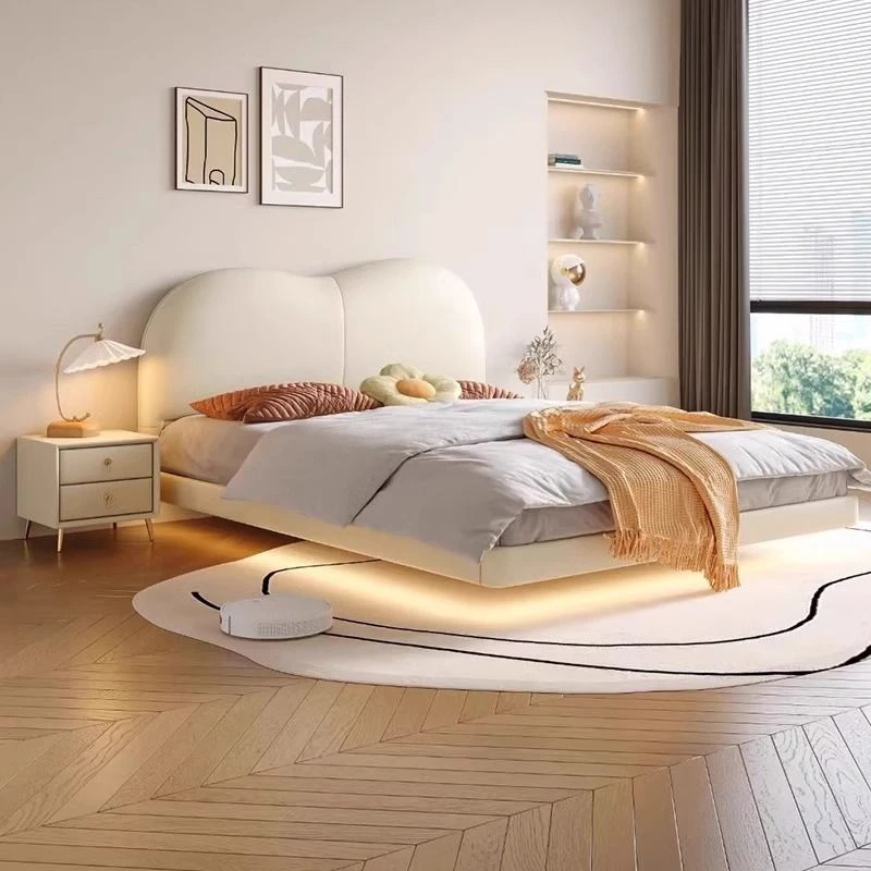 简约奶油风云朵悬浮床轻奢小户型家用主卧大床网红悬空双人床