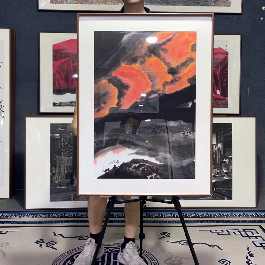 国画手绘画作品带框