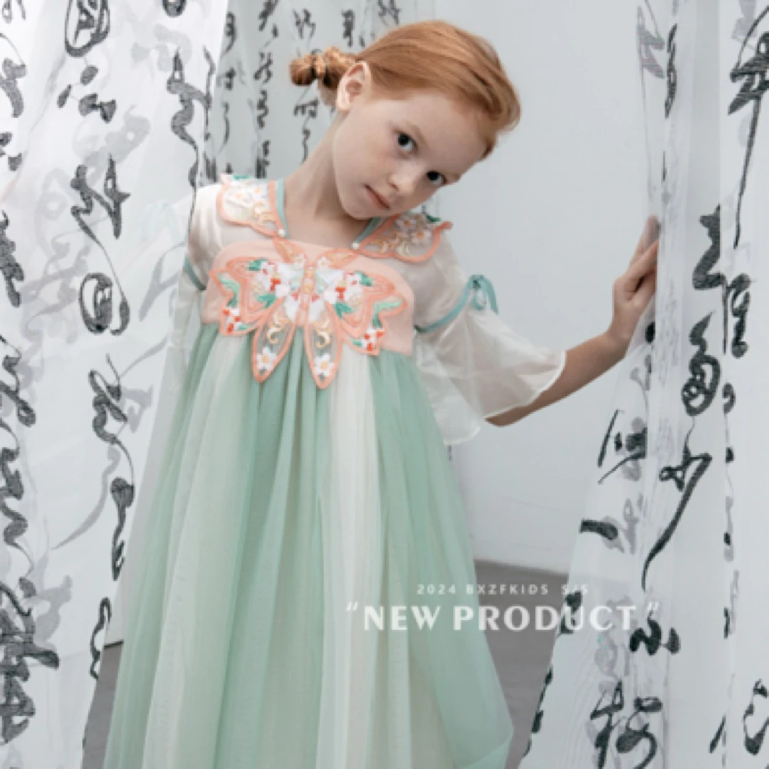 中国风女汉服刺绣复古夏款女孩古风女孩绣花连衣裙