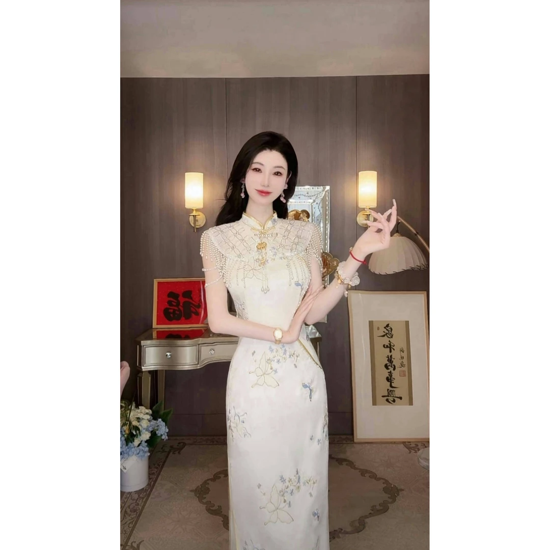 【雅乔定制】空谷幽兰云肩 新中式珍珠流苏旗袍披肩DYJJ-25030837