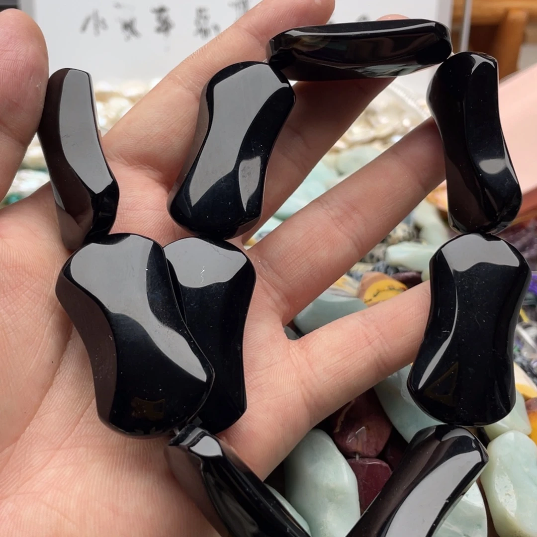 玛瑙/玉髓合金珠宝半成品一条装黑玛瑙骨形异形珠20*44mm