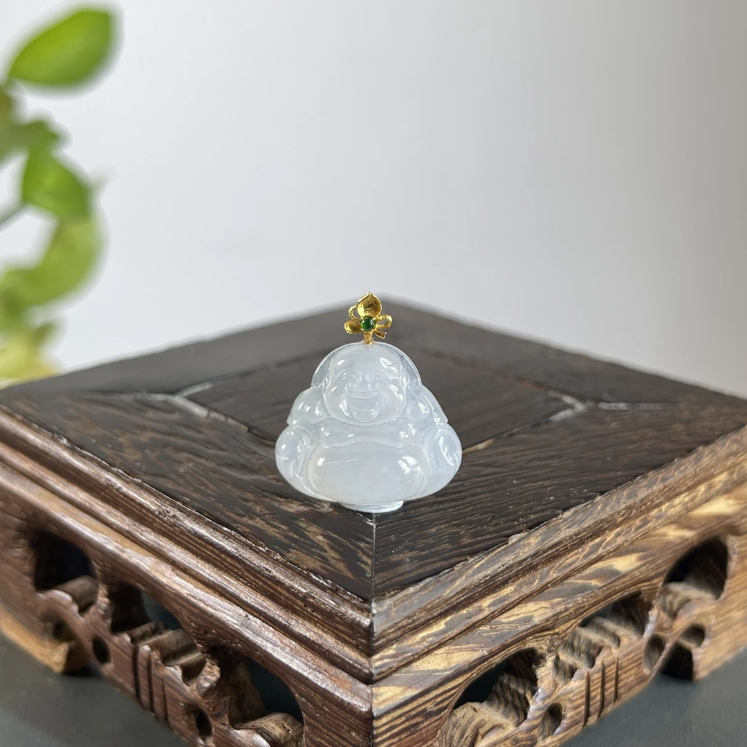 JGB09-60  天然缅甸A货翡翠  18K扣佛公