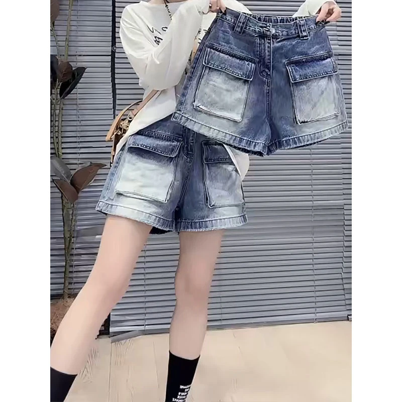 大码小个子高腰显瘦宽松工装牛仔短裤夏季新薄款时尚A字直筒热裤