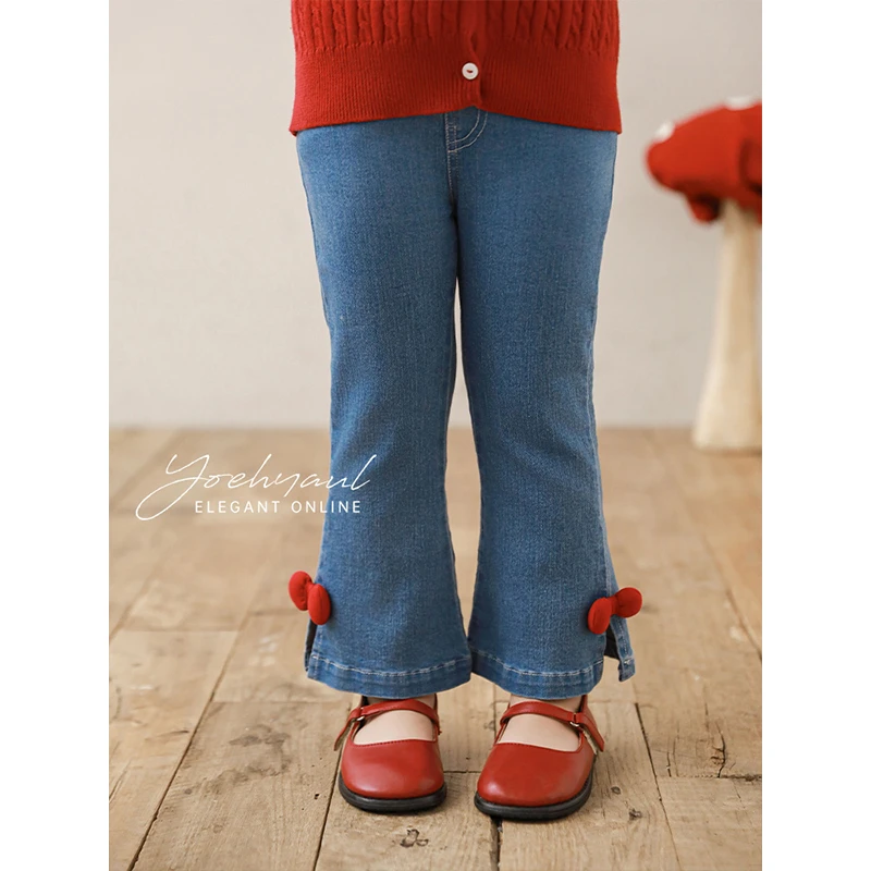 幼悠女童立体蝴蝶结喇叭裤春季儿童洋气女孩牛仔裤宝宝裤子X4950