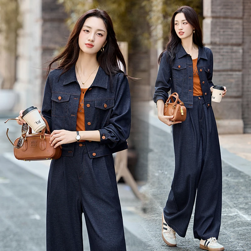 休闲时尚复古牛仔套装女2025年春秋新款炸街气质背心阔腿裤三件套
