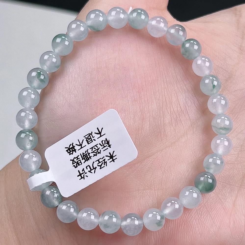 翡翠玉手串卡6缅甸天然A货老坑冰种飘花圆珠冰透清新女士百搭素圈