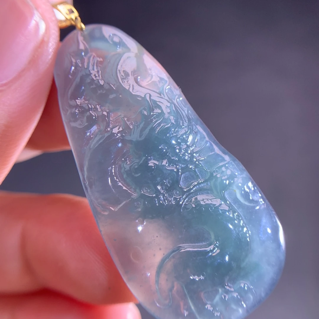 翡翠18K金镶嵌吊坠(不含链)天然A货翡翠