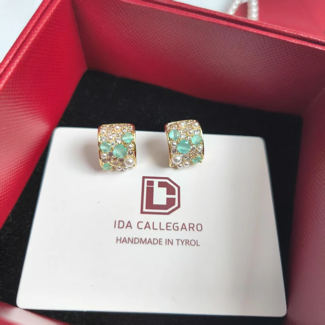 铜合金耳饰 《货号9075》春夏新款C圈珠珠耳钉