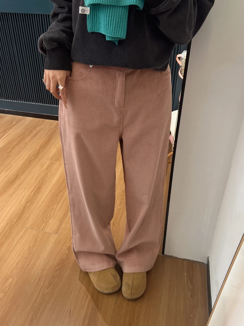 xxxwxz王希之  纯色设计感时髦灯芯绒直筒休闲长裤#z2697