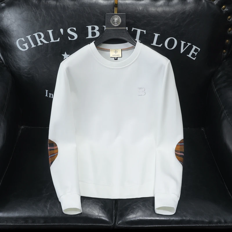 圆领长袖卫衣大码男装欧洲站潮牌轻奢时尚格子T恤打底衫上衣欧货