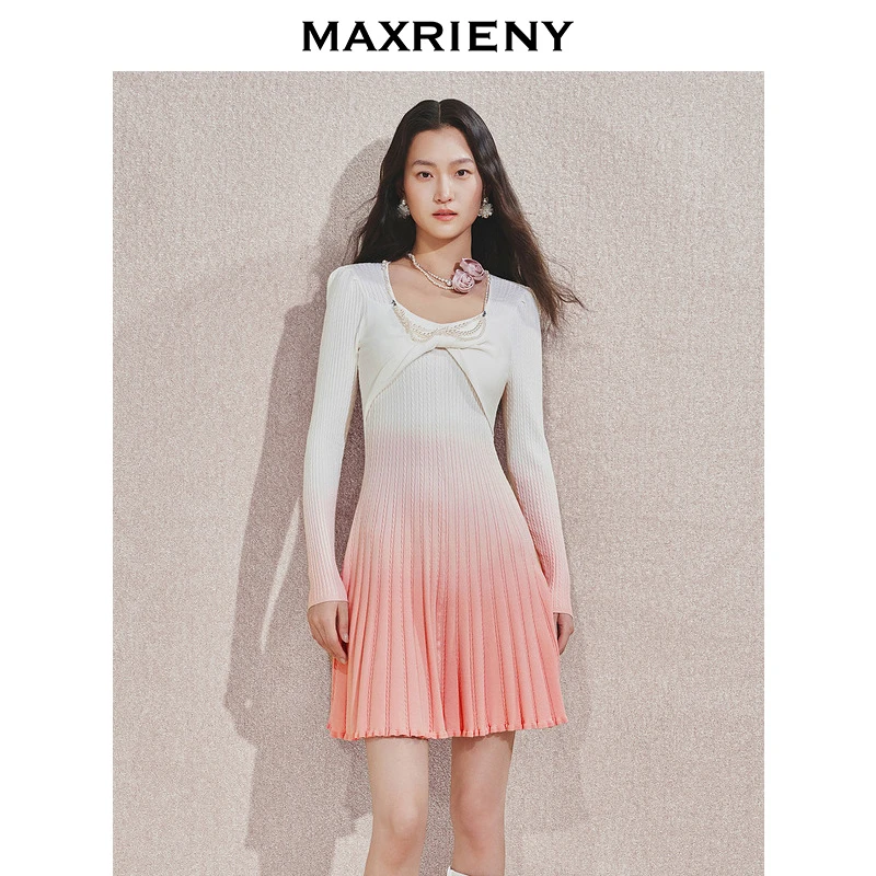 【贵雅日常-商场同款】MAXRIENY浪漫少女感扭结钉珠渐变连衣裙