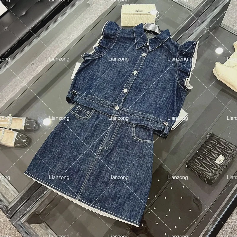 时尚休闲百搭牛仔套装拼接韩版2025夏季短袖8005