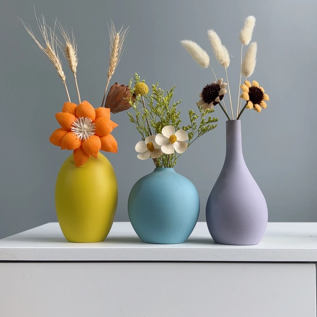 摆件陶瓷小花瓶摆件含花总高约20-30cm