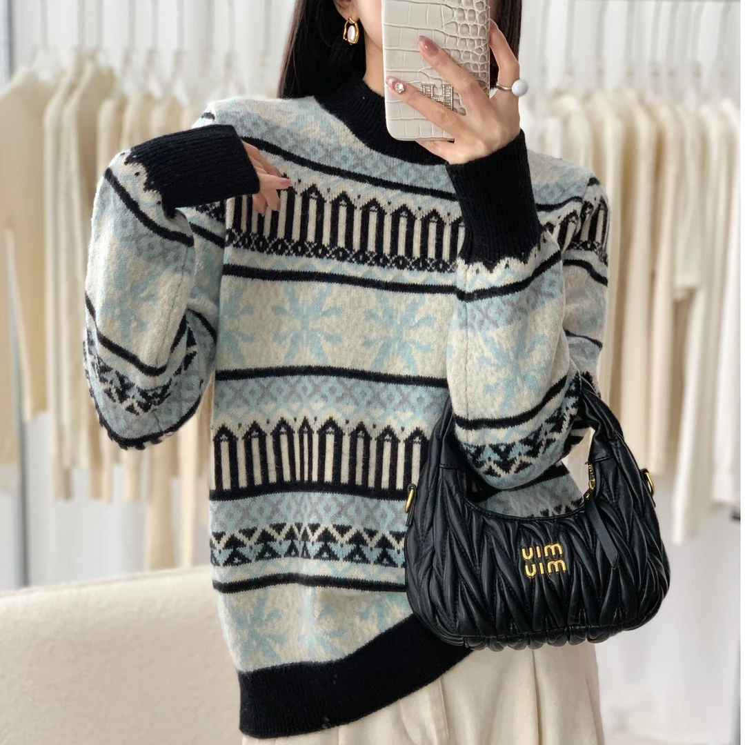 【芊荨精选】2024冬季新款百搭气质时尚提花针织衫S502#