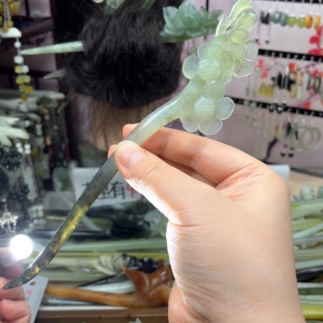 岫玉未镶嵌发饰长度22厘米左右
